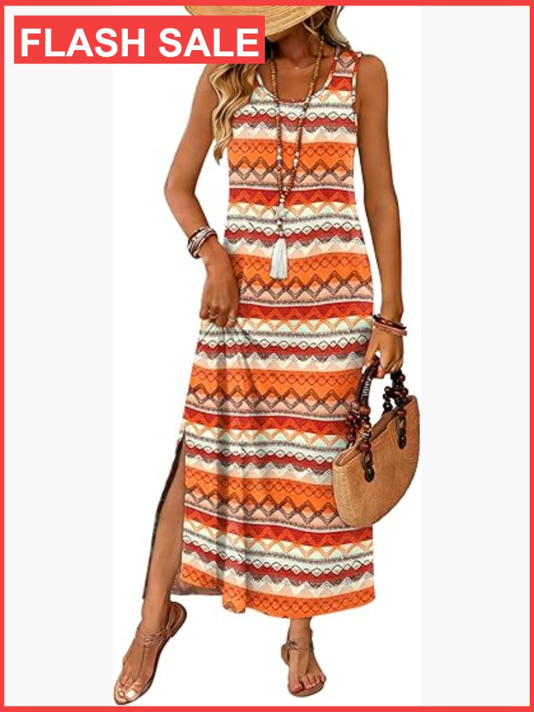 Maxi Dress With Pockets Sleeveless Sundress Boho Beach Vacation Cruise Outfit